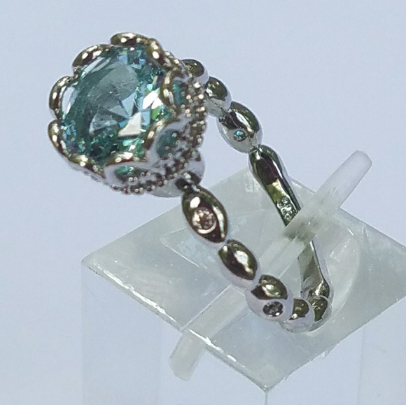 NEW Silver Round Aquamarine Ring - Picture 3 of 8